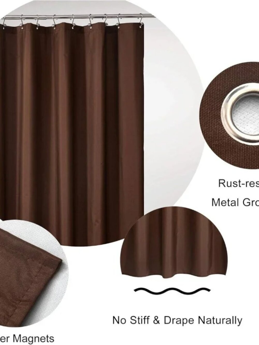 NEW Waterproof Thick Fabric Shower Curtain / Liner Breathable Brown Heavy Duty - Picture 5 of 7